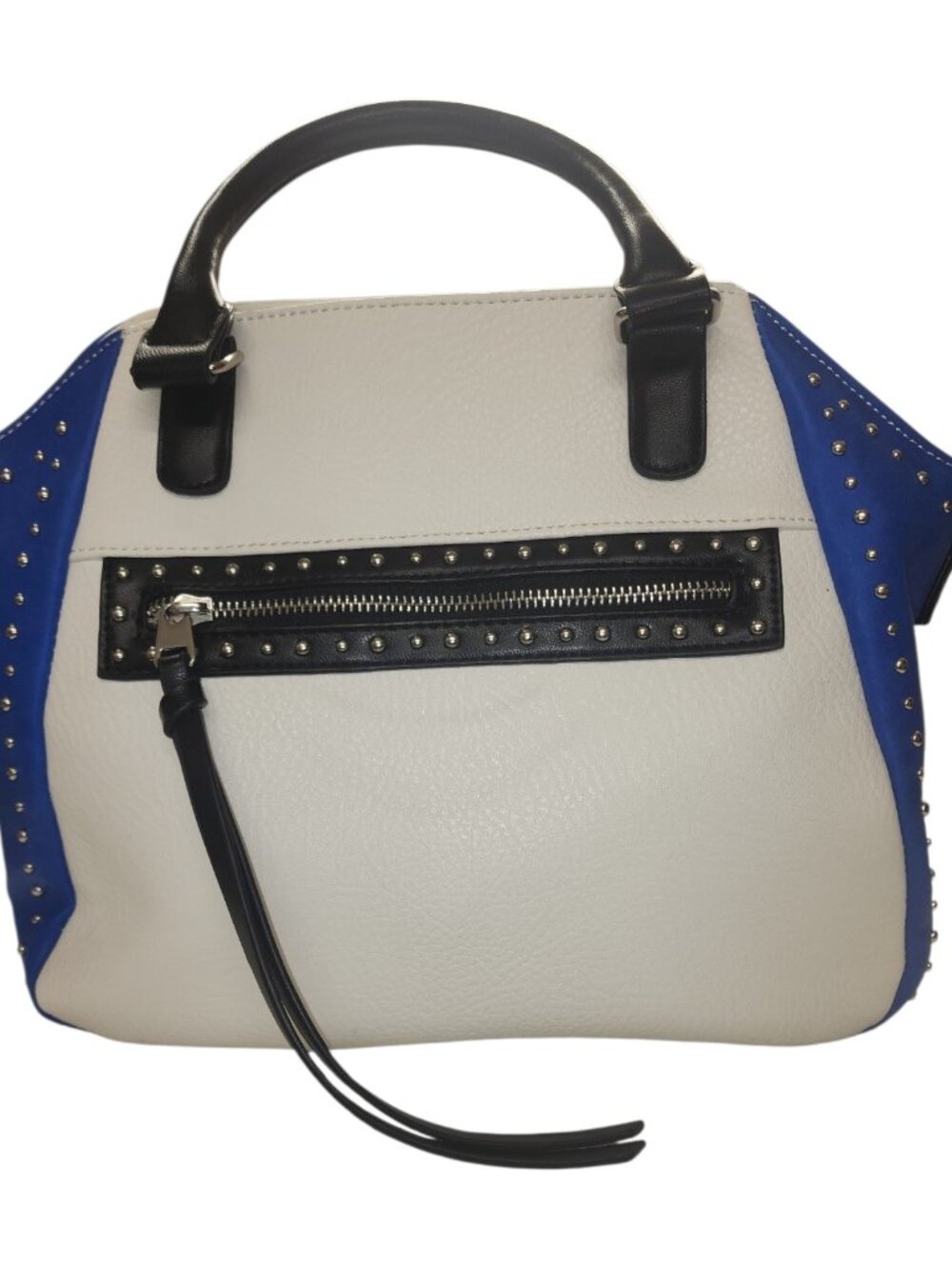 Color Block Studded Satchel Bag Blue White Black Y2K Bold Statement Purse - Picture 2 of 15